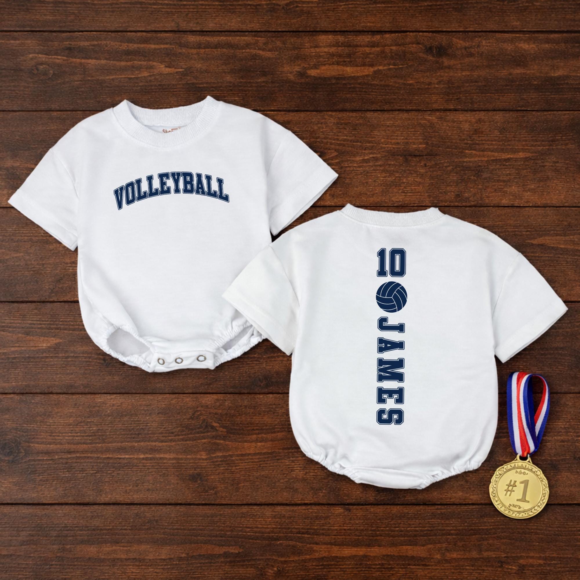 Custom Baby Volleyball Jersey Romper with Name & Number, Soft Cotton Outfit for Newborn Game Day, Matching Family Sports Apparel