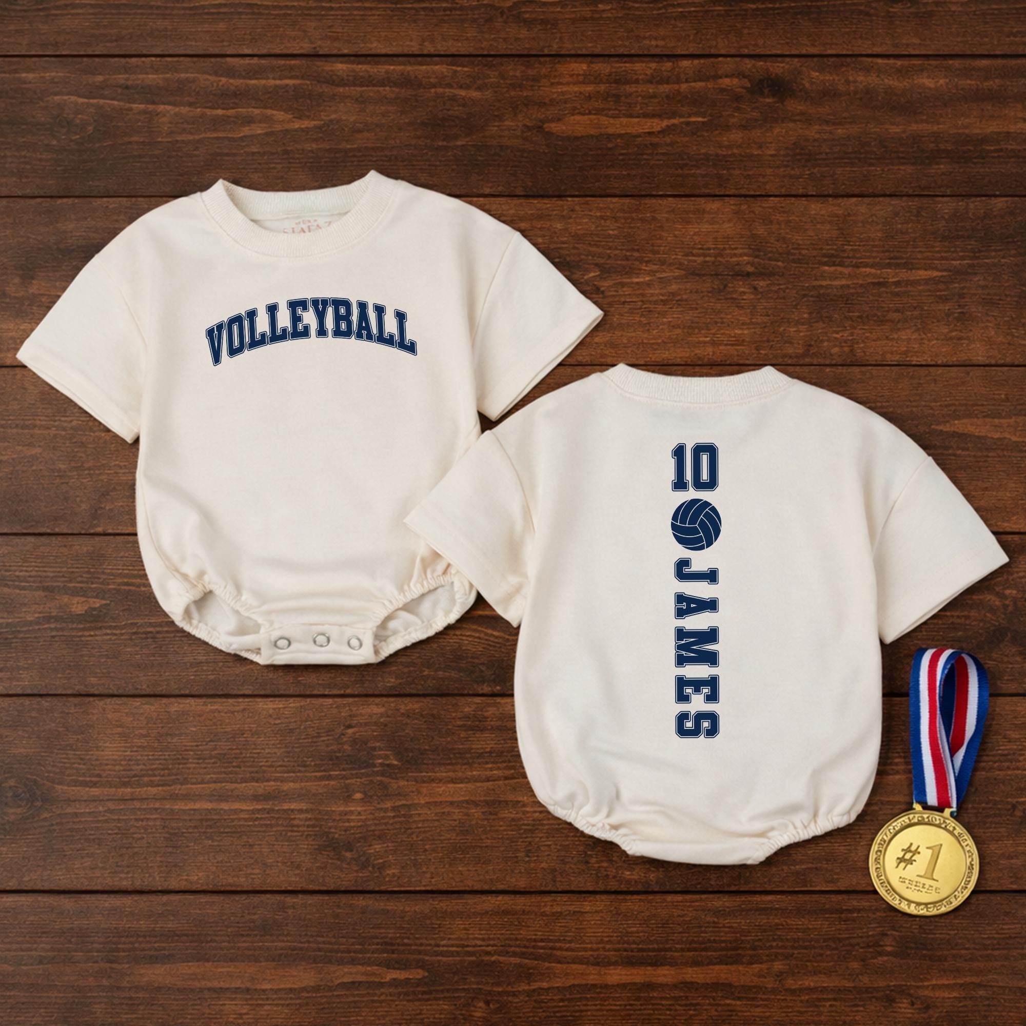 Custom Baby Volleyball Jersey Romper with Name & Number, Soft Cotton Outfit for Newborn Game Day, Matching Family Sports Apparel
