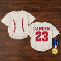 Custom Baseball Baby Bubble Romper Red Varsity Jersey Outfit Camden 23 Cotton Sports Infant Gift Birthday Party Comfort