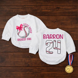 Custom Baseball Baby Romper for Little Sister, Biggest Fan Design, Personalized Name and Number, Matching Family Game Day Outfit