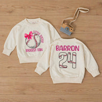 Custom Baseball Baby Romper for Little Sister, Biggest Fan Design, Personalized Name and Number, Matching Family Game Day Outfit