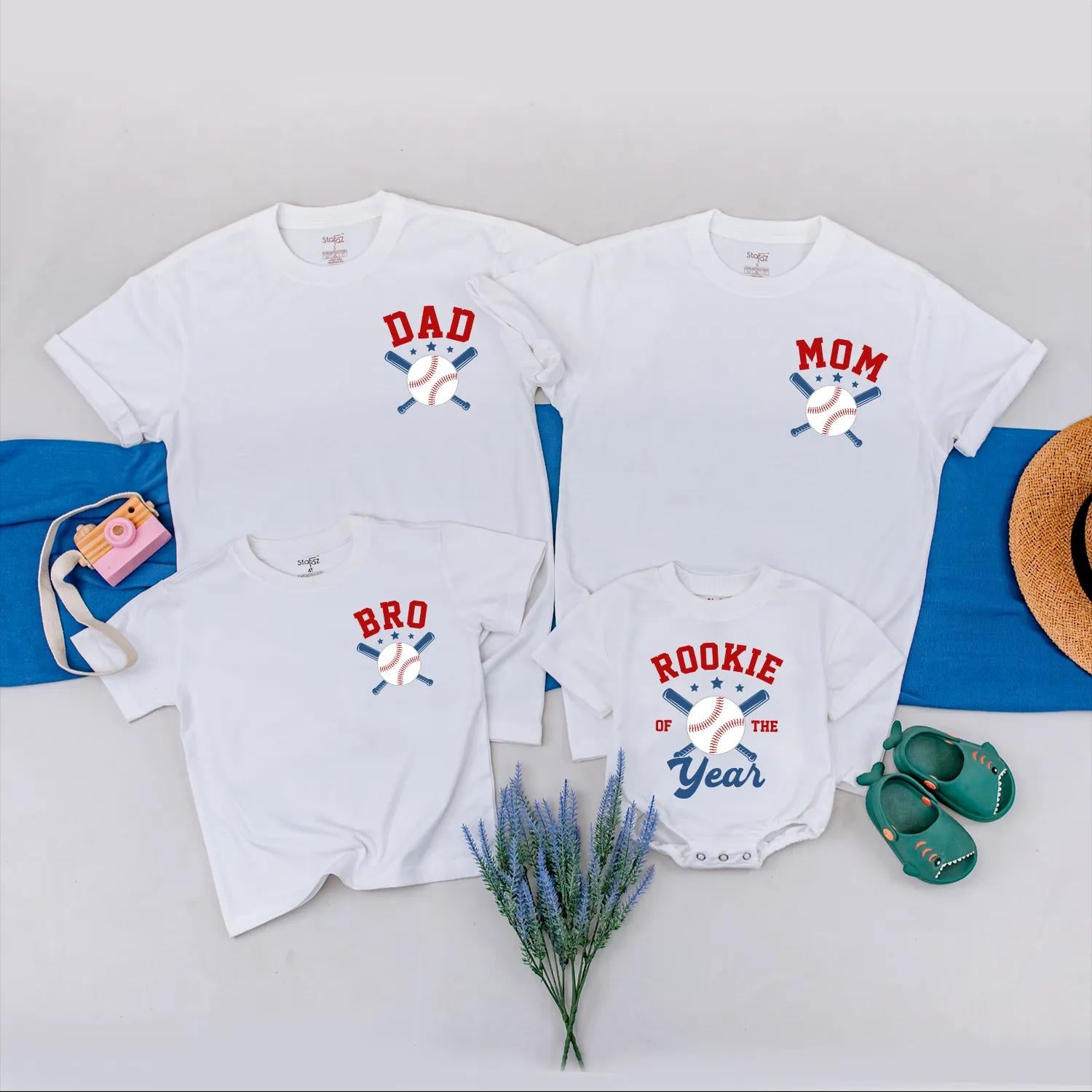 Custom Baseball Family Matching Shirts for Mom Dad Bro Rookie 1st Birthday Outfit Personalized Game Day Gift Set Cotton Comfort