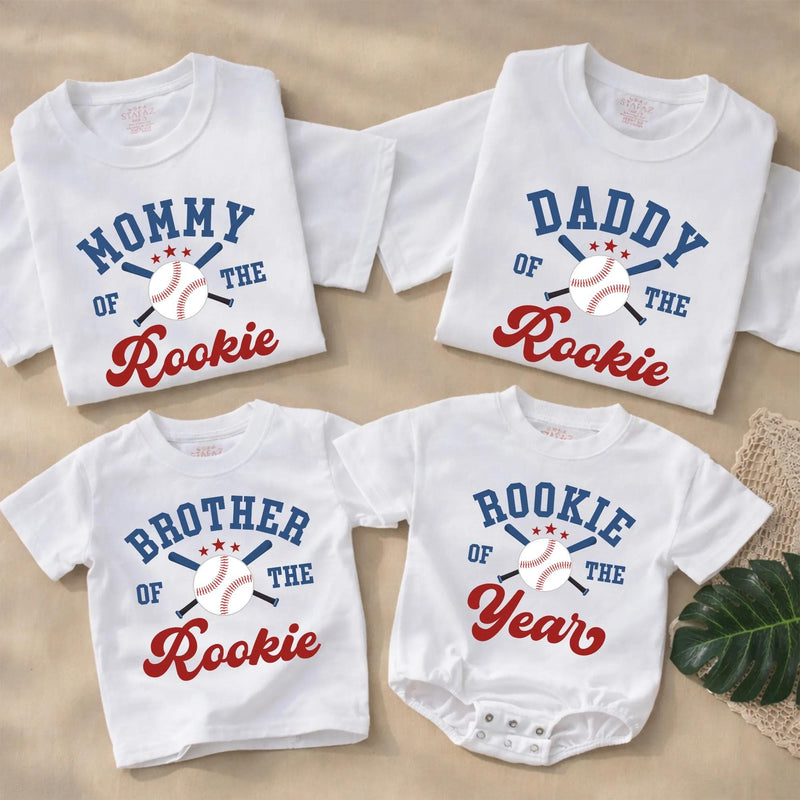 Custom Baseball Rookie Matching Family Shirts for Baby, Toddler, Mom, Dad - Soft Cotton Outfit for First Birthday or Milestone Photos