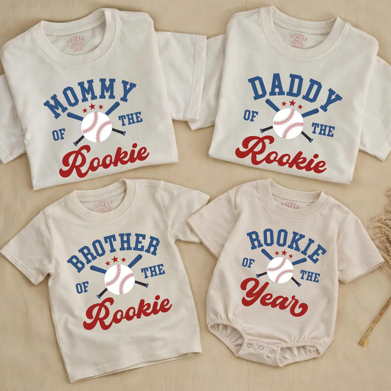 Custom Baseball Rookie Matching Family Shirts for Baby, Toddler, Mom, Dad - Soft Cotton Outfit for First Birthday or Milestone Photos
