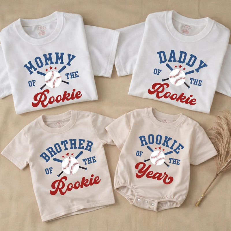 Custom Baseball Rookie Matching Family Shirts for Baby, Toddler, Mom, Dad - Soft Cotton Outfit for First Birthday or Milestone Photos