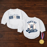 Custom Baseball Sister Baby Romper with Name & Number, Matching Family Game Day Outfit, Soft Cotton Toddler Clothes for Special Occasions