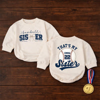 Custom Baseball Sister Baby Romper with Name & Number, Matching Family Game Day Outfit, Soft Cotton Toddler Clothes for Special Occasions