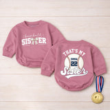 Custom Baseball Sister Baby Romper with Name & Number, Matching Family Game Day Outfit, Soft Cotton Toddler Clothes for Special Occasions
