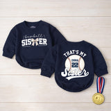 Custom Baseball Sister Baby Romper with Name & Number, Matching Family Game Day Outfit, Soft Cotton Toddler Clothes for Special Occasions