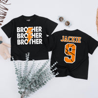Custom Brother Toddler Romper with Lightning Bolt Design, Personalized Name and Number, Soft Cotton Baby Outfit for Sports-Themed Occasions
