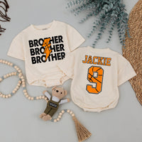 Custom Brother Toddler Romper with Lightning Bolt Design, Personalized Name and Number, Soft Cotton Baby Outfit for Sports-Themed Occasions