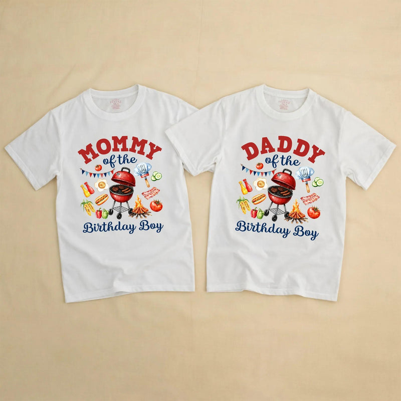 Custom BBQ Grill Birthday Matching Family Shirts, Daddy, Mommy, Brother & Baby Romper, Personalized 1st Birthday Outfit for Party Fun