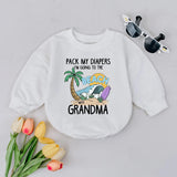 Custom Beach Baby Romper Pack My Diapers I'm Off to the Beach with Grandma Funny Summer Outfit Infant Vacation Gift Idea