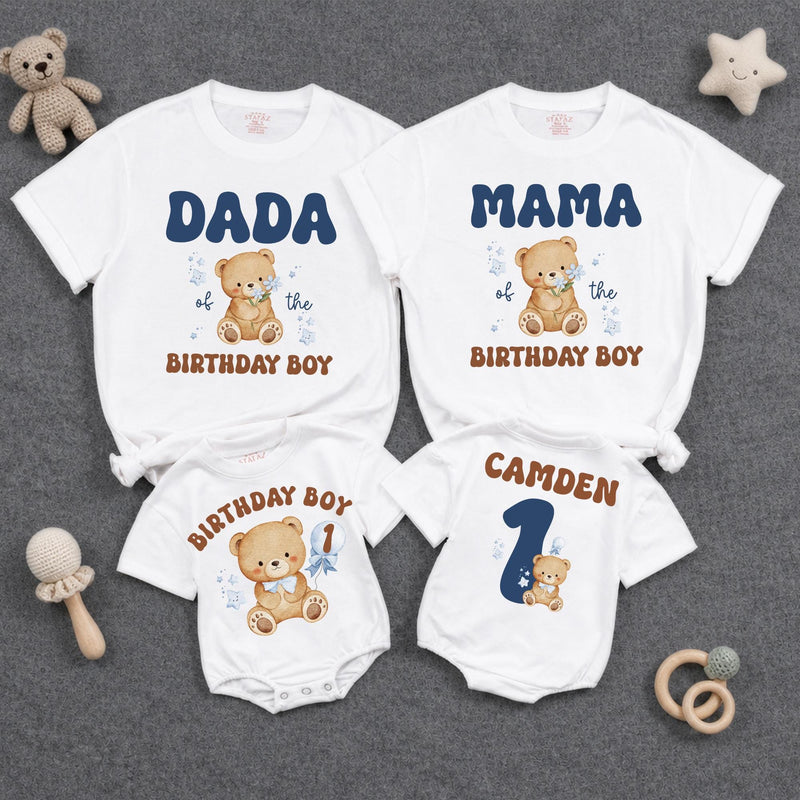 Custom Beary First Birthday Outfit for Baby Boy, Matching Family Shirts with Cute Teddy Bear Design, Soft Cotton Romper and Tees