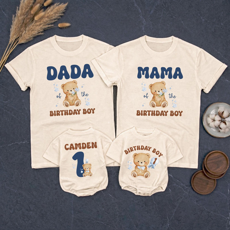 Custom Beary First Birthday Outfit for Baby Boy, Matching Family Shirts with Cute Teddy Bear Design, Soft Cotton Romper and Tees