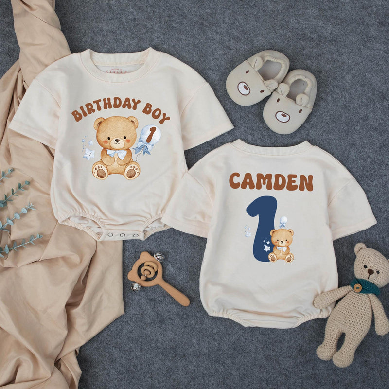 Custom Beary First Birthday Outfit for Baby Boy, Matching Family Shirts with Cute Teddy Bear Design, Soft Cotton Romper and Tees