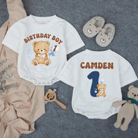 Custom Beary First Birthday Outfit for Baby Boy, Matching Family Shirts with Cute Teddy Bear Design, Soft Cotton Romper and Tees