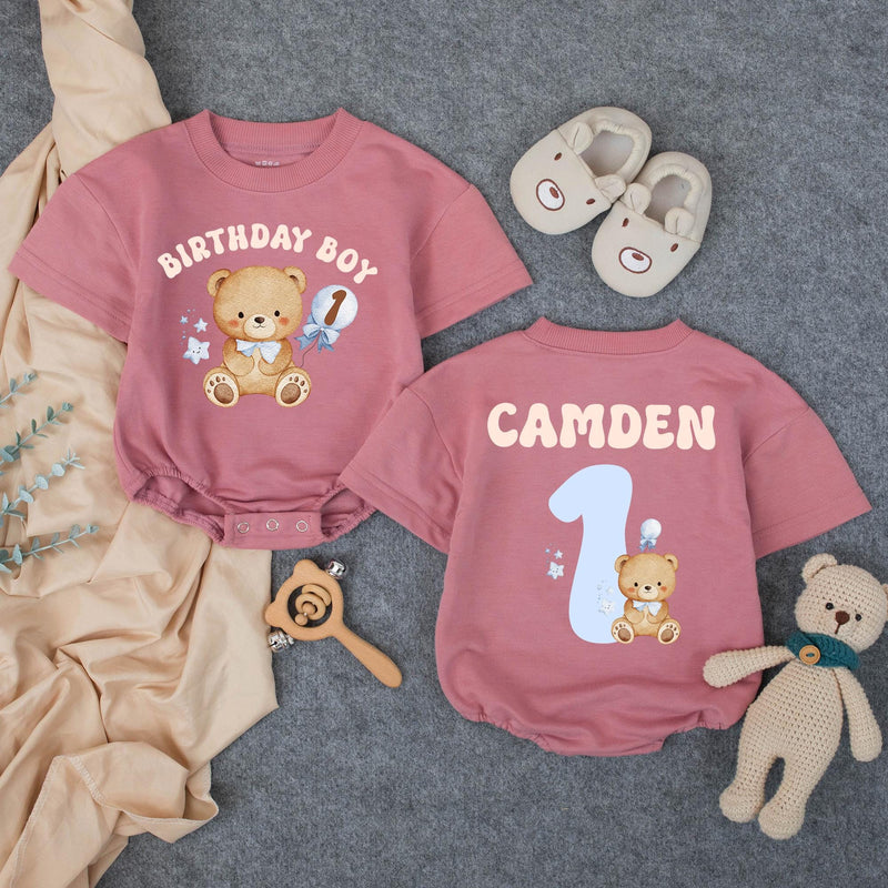 Custom Beary First Birthday Outfit for Baby Boy, Matching Family Shirts with Cute Teddy Bear Design, Soft Cotton Romper and Tees
