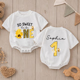 Custom Bee One Baby Girl Romper, So Sweet to Be 1st Birthday Cake Smash Outfit, Soft Cotton Short or Long Sleeve for Springtime Wear
