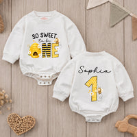 Custom Bee One Baby Girl Romper, So Sweet to Be 1st Birthday Cake Smash Outfit, Soft Cotton Short or Long Sleeve for Springtime Wear