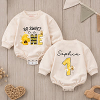 Custom Bee One Baby Girl Romper, So Sweet to Be 1st Birthday Cake Smash Outfit, Soft Cotton Short or Long Sleeve for Springtime Wear
