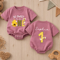 Custom Bee One Baby Girl Romper, So Sweet to Be 1st Birthday Cake Smash Outfit, Soft Cotton Short or Long Sleeve for Springtime Wear