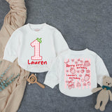 Custom Berry First Birthday Romper for Baby Girl - Soft Cotton Outfit with Strawberry Motifs, Perfect for Cake Smash & Milestone Photos