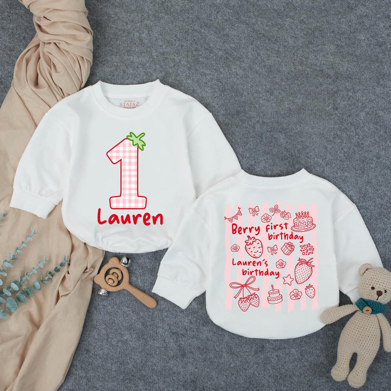 Custom Berry First Birthday Romper for Baby Girl - Soft Cotton Outfit with Strawberry Motifs, Perfect for Cake Smash & Milestone Photos