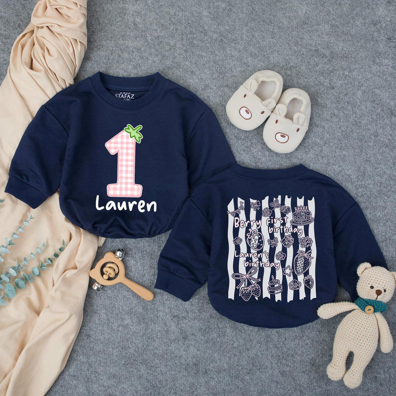 Custom Berry First Birthday Romper for Baby Girl - Soft Cotton Outfit with Strawberry Motifs, Perfect for Cake Smash & Milestone Photos