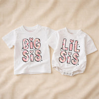 Custom Big Sis Lil Sis Matching Shirts & Baby Romper, Soft Cotton Family Outfit for Siblings, Perfect for Photos, Birthdays & Gifting