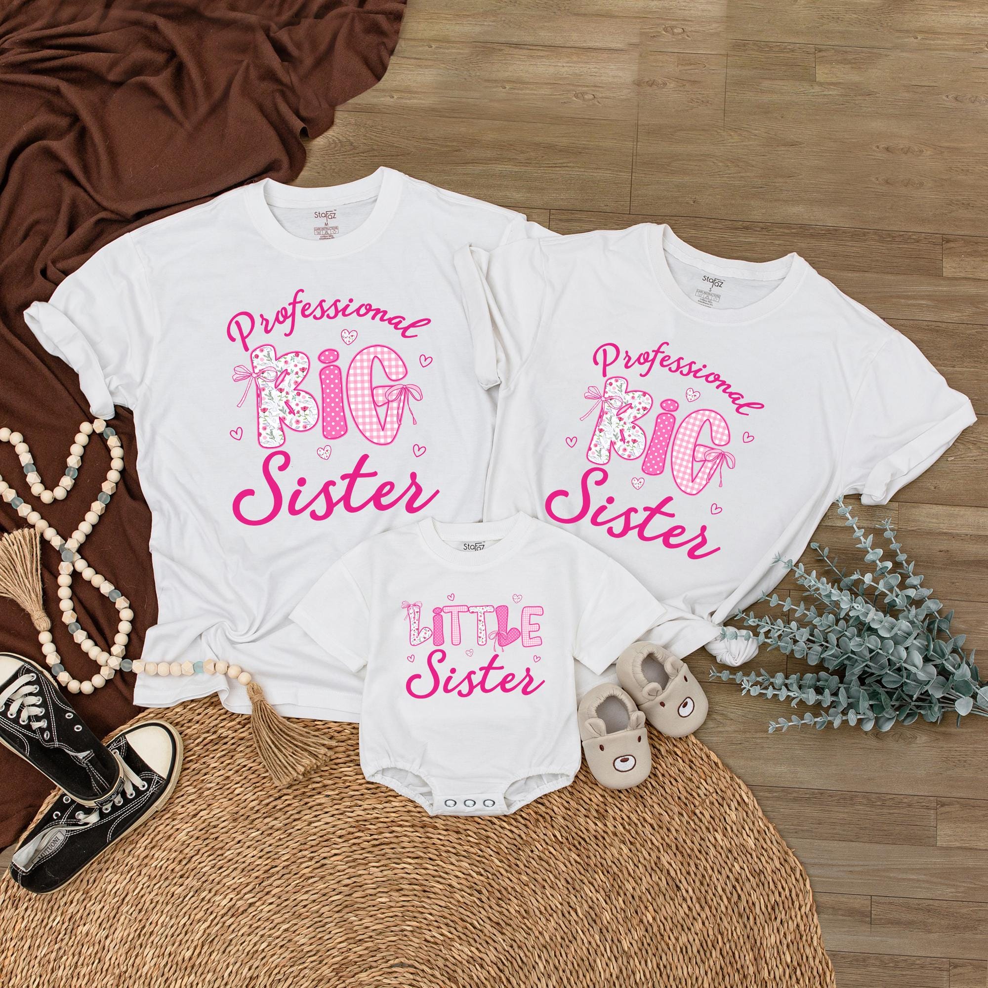 Custom Big Sister Little Sister Matching Shirts for Kids & Babies, Soft Cotton Long Sleeve Rompers, Pregnancy Reveal Outfit, Gift Idea