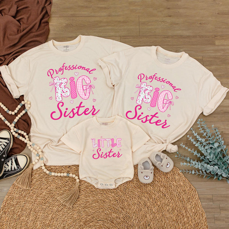 Custom Big Sister Little Sister Matching Shirts for Kids & Babies, Soft Cotton Long Sleeve Rompers, Pregnancy Reveal Outfit, Gift Idea