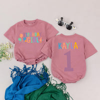 Custom Birthday Girl Romper for Infant Vibrant 1st Birthday Outfit Personalized Name Bodysuit Colorful Balloons Stars Design