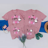 Custom Black Halloween Family Shirts with Pink Spooky One Ghost Design, Long Sleeve Romper, Kids' & Adult T-Shirts for 1st Birthday Outfit