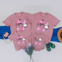 Custom Black Halloween Family Shirts with Pink Spooky One Ghost Design, Long Sleeve Romper, Kids' & Adult T-Shirts for 1st Birthday Outfit