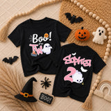 Custom Boo I'm Two Pink Toddler Shirt with Ghost & Pumpkin, Soft Cotton Halloween Birthday Outfit for Girls, Personalized Name Tee