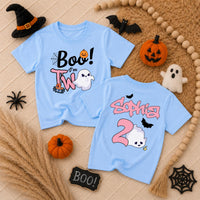 Custom Boo I'm Two Pink Toddler Shirt with Ghost & Pumpkin, Soft Cotton Halloween Birthday Outfit for Girls, Personalized Name Tee