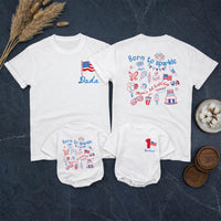 Custom Born to Sparkle 4th of July Matching Family Shirts, Patriotic 1st Birthday Baby Romper and Tee Set, Red White Blue Cotton Outfit