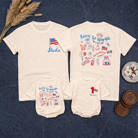 Custom Born to Sparkle 4th of July Matching Family Shirts, Patriotic 1st Birthday Baby Romper and Tee Set, Red White Blue Cotton Outfit