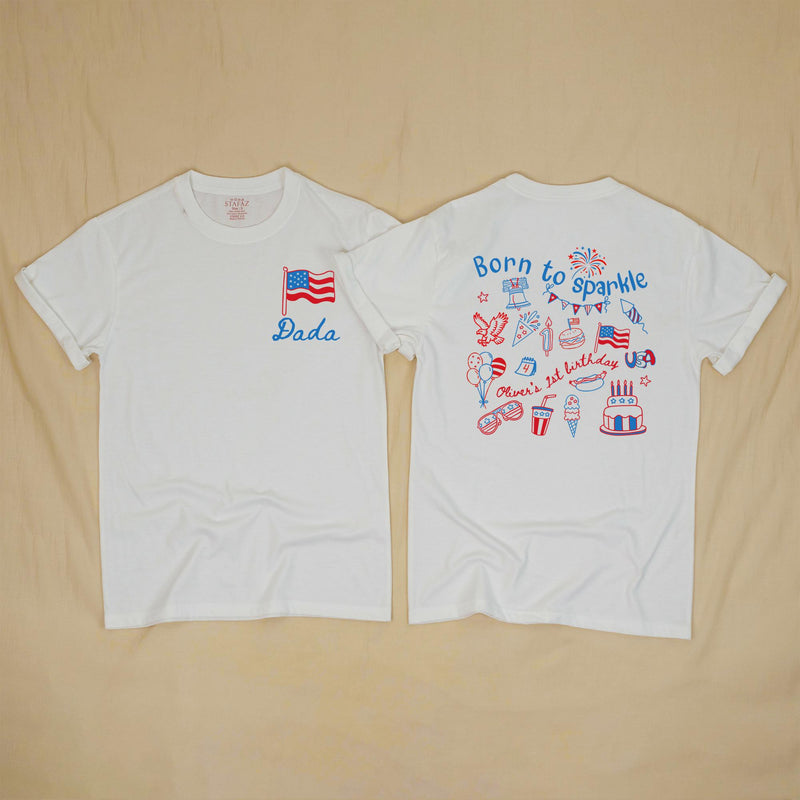 Custom Born to Sparkle 4th of July Matching Family Shirts, Patriotic 1st Birthday Baby Romper and Tee Set, Red White Blue Cotton Outfit