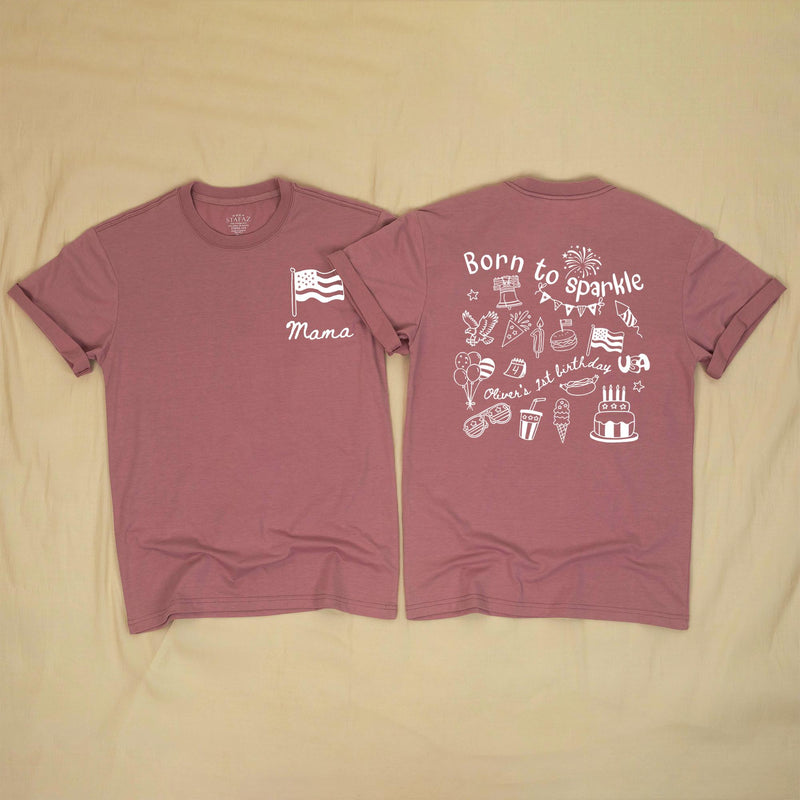Custom Born to Sparkle 4th of July Matching Family Shirts, Patriotic 1st Birthday Baby Romper and Tee Set, Red White Blue Cotton Outfit