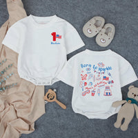 Custom Born to Sparkle 4th of July Matching Family Shirts, Patriotic 1st Birthday Baby Romper and Tee Set, Red White Blue Cotton Outfit