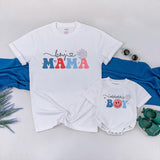 Custom Boy Mama Shirt & Mama’s Boy Romper Matching Outfit, Soft Cotton Mommy & Baby 4th of July Set, Personalized Family Apparel