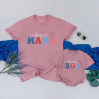 Custom Boy Mama Shirt & Mama’s Boy Romper Matching Outfit, Soft Cotton Mommy & Baby 4th of July Set, Personalized Family Apparel