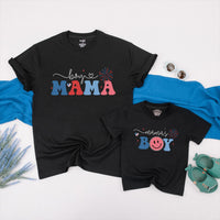 Custom Boy Mama Shirt & Mama’s Boy Romper Matching Outfit, Soft Cotton Mommy & Baby 4th of July Set, Personalized Family Apparel