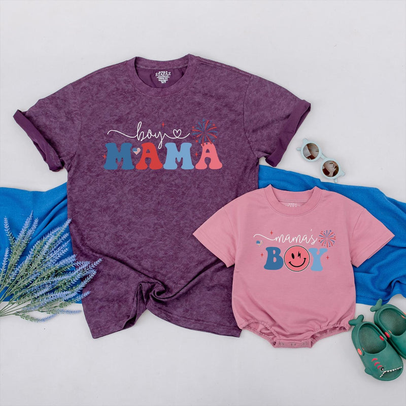 Custom Boy Mama Shirt & Mama’s Boy Romper Matching Outfit, Soft Cotton Mommy & Baby 4th of July Set, Personalized Family Apparel