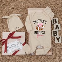 Custom Brother's Biggest Fan Baby Bodysuit Football Theme Newborn Outfit Personalized Gift for Little Sister Cotton Soft and Comfortable