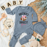 Custom Brother's Biggest Fan Baby Bodysuit Football Theme Newborn Outfit Personalized Gift for Little Sister Cotton Soft and Comfortable