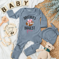 Custom Brother's Biggest Fan Baby Bodysuit Football Theme Newborn Outfit Personalized Gift for Little Sister Cotton Soft and Comfortable