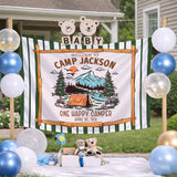Custom Camp Theme Silk Banner for Baby's First Birthday Party, Personalized Name & Date Decoration, One Happy Camper Celebration